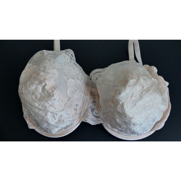 Vtg Victoria's Secret Bra 36D Pink Embroidered Bow Lace Gold Label Bralette 80s - Picture 2 of 8